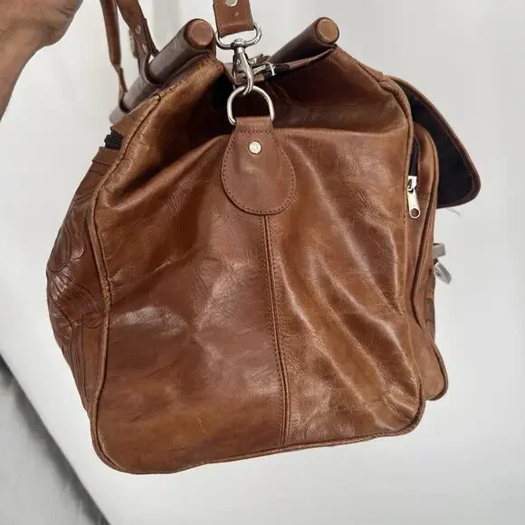 Vintage Sergios Tooled Leather Messenger Bag Shoulder Duffel Western Cowboy